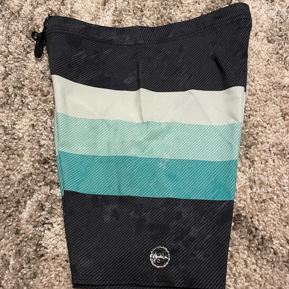 O'Neill Black and Green Striped‎ Board Shorts